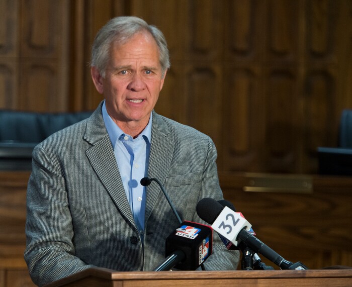 (Rick Egan  |  The Salt Lake Tribune)    Ed Smart gives an update on the case of Elizabeth Elena Laguna-Salgado, at the Provo City Council chambers. Three years after her last known sighting in downtown Provo,  she still remains missing. Friday, April 13, 2018.