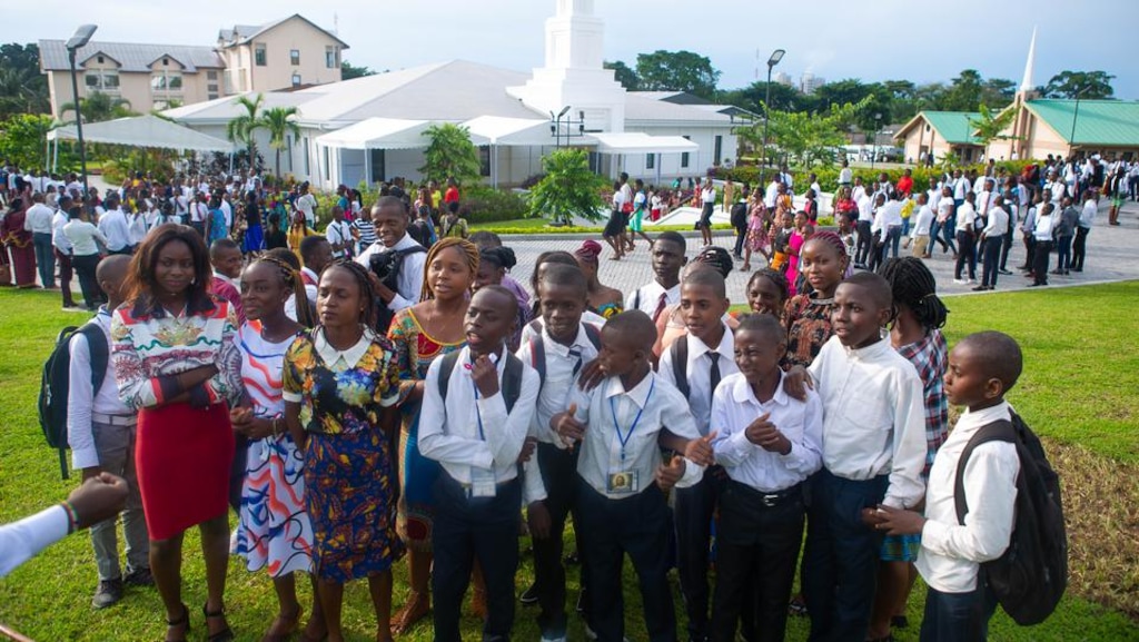 (The Church of Jesus Christ of Latter-day Saints)
Latter-day Saints in the Democratic Republic of Congo celebrate their new temple in the capital of Kinshasa. The African nation is one of the leaders in growth in the Utah-based faith.