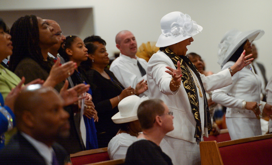 (Leah Hogsten  |  The Salt Lake Tribune) Calvary Baptist Church members sing during the worship service to honor Rev. France A. Davis, who celebrated his 44th anniversary as pastor with visiting pastors, ministers, family and members of his congregation, Sunday, April 22, 2018. Davis, who arrived in Salt Lake City in 1974 with his wife Willene Davis, has built the congregation to more than 700 members. 
