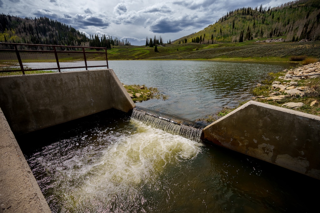 (Trent Nelson  |  The Salt Lake Tribune) Boulger Reservoir on Saturday, June 4, 2022. The popular fishing destination on Utah's Wasatch Plateau is to be drained while a coal seam beneath it is mined.