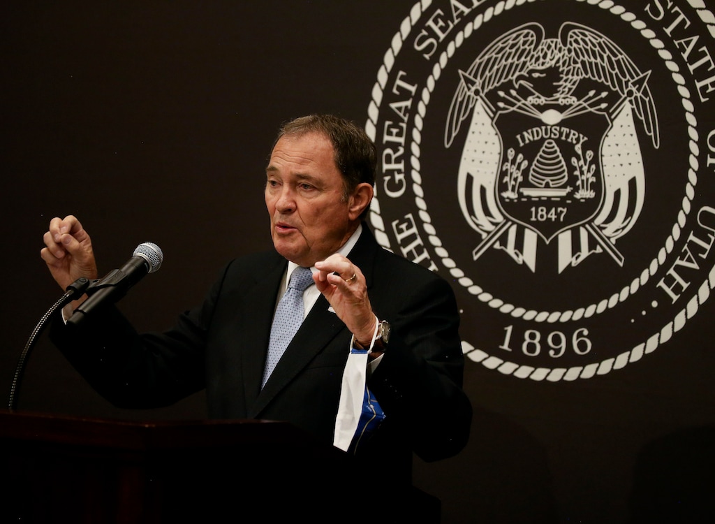 (Laura Seitz | Deseret News, pool) Utah Gov. Gary Herbert announces that he is expanding face mask requirements to all schools, but he did not make a general requirement statewide, during a press conference at the Capitol in Salt Lake City on Thursday, July 9, 2020. 
