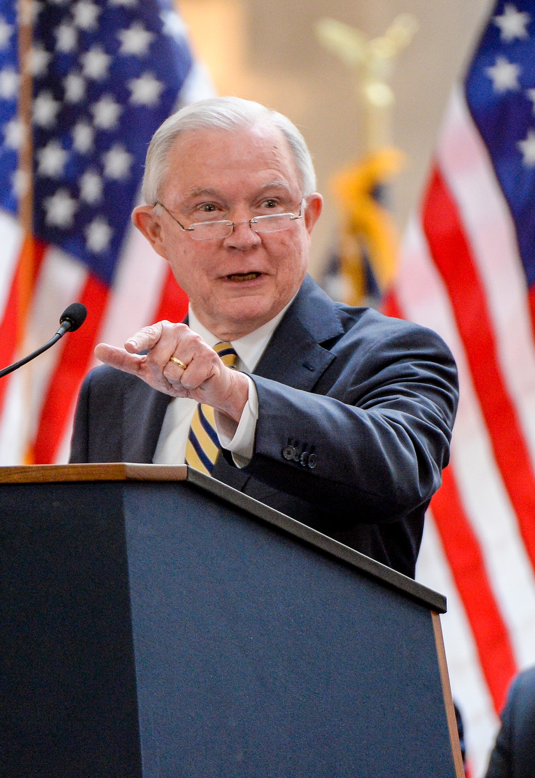 Leah Hogsten  |  The Salt Lake Tribune   U.S. Attorney General Jeff Sessions touted Project Safe Neighborhoods, Wednesday, October 3, 2018, at the Utah Capitol, on the one year anniversary since the Trump administration returned to the policy pushed by the George W. Bush administration. Under Project Safe Neighborhoods, federal prosecutors focus on security stiff sentences for those convicted of gun crimes and reducing violent crimes.