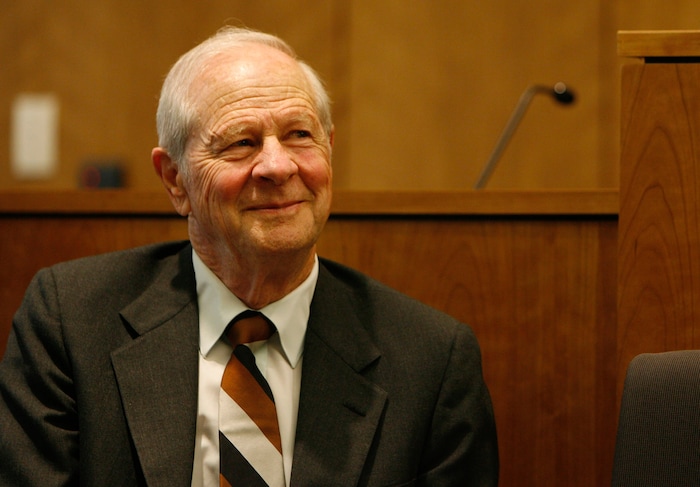 (Francisco Kjolseth | The Salt Lake Tribune) Retired Chief Justice Gordon R. Hall smiles as he attands a dedication ceremony, April 23, 2007. The brand new 3rd District Court in Tooele was dedicated as the Gordon R. Hall Courthouse. Hall died June 1, 2025, at age 98.
