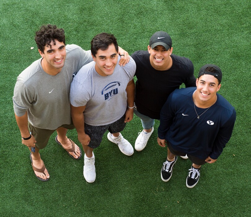 (Rick Egan  |  The Salt Lake Tribune) BYU has four Kaufusi's on its 2018 football roster. Left to right: brothers, Corbin and Devin Kaufusi, and their cousins, Isaiah Kaufusi and his brother, Jackson Kaufusi. Monday, Oct. 1, 2018.