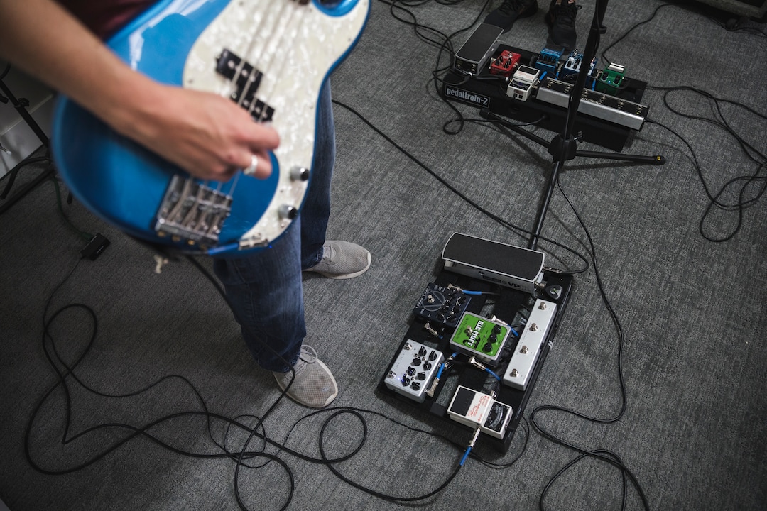 (Clark Clifford  |  For The Salt Lake Tribune) Pedal boards and cables wind around the floor at the band's rehearsal space in Orem on Saturday, Aug. 3, 2019.