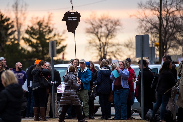 Chris Detrick  |  The Salt Lake Tribune
Crowds of people line up before the town-hall meeting with U.S. Rep. Jason Chaffetz, R-Utah, outside of Brighton High School Thursday February 9, 2017. 