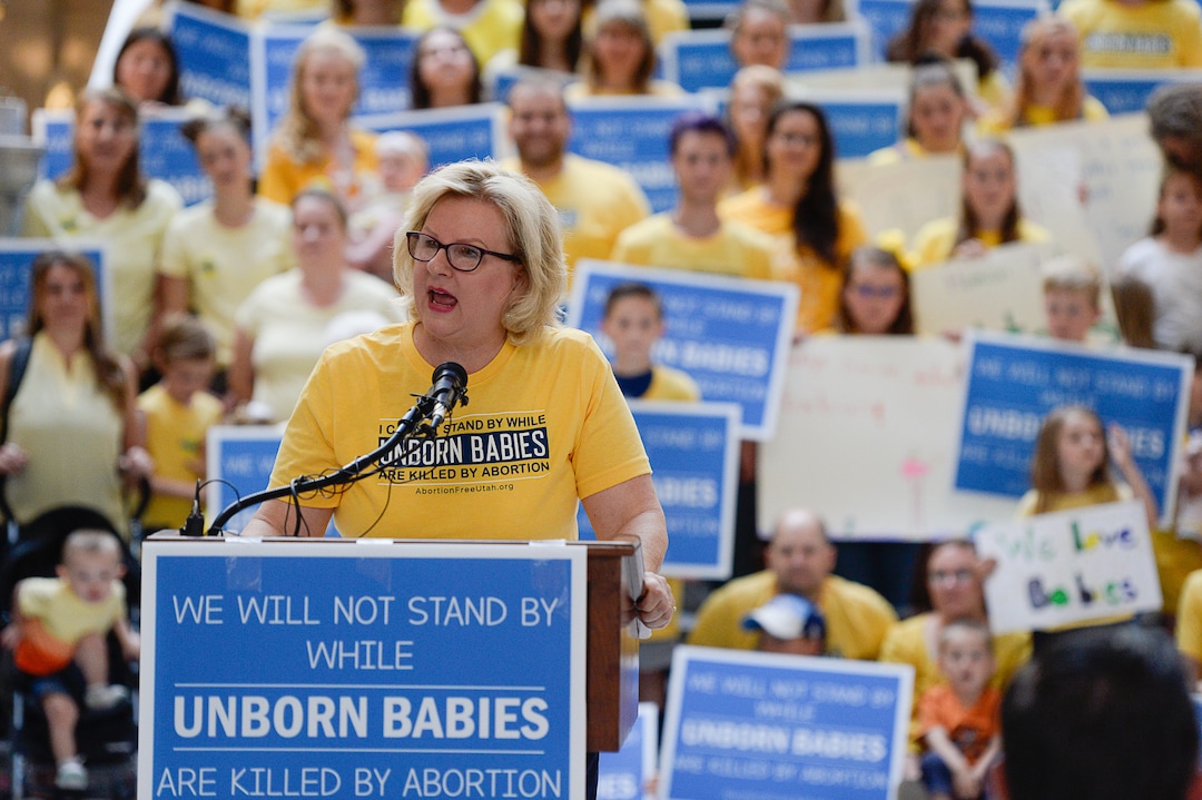 (Francisco Kjolseth  |  The Salt Lake Tribune)  Abortion-Free Utah chairman Merrilee Boyack expresses her desire to make Utah "abortion free,' as the group launches a public campaign to end elective abortion in the state of Utah during a press event in the rotunda of the Utah Capitol on Wed. June 19, 2019.
