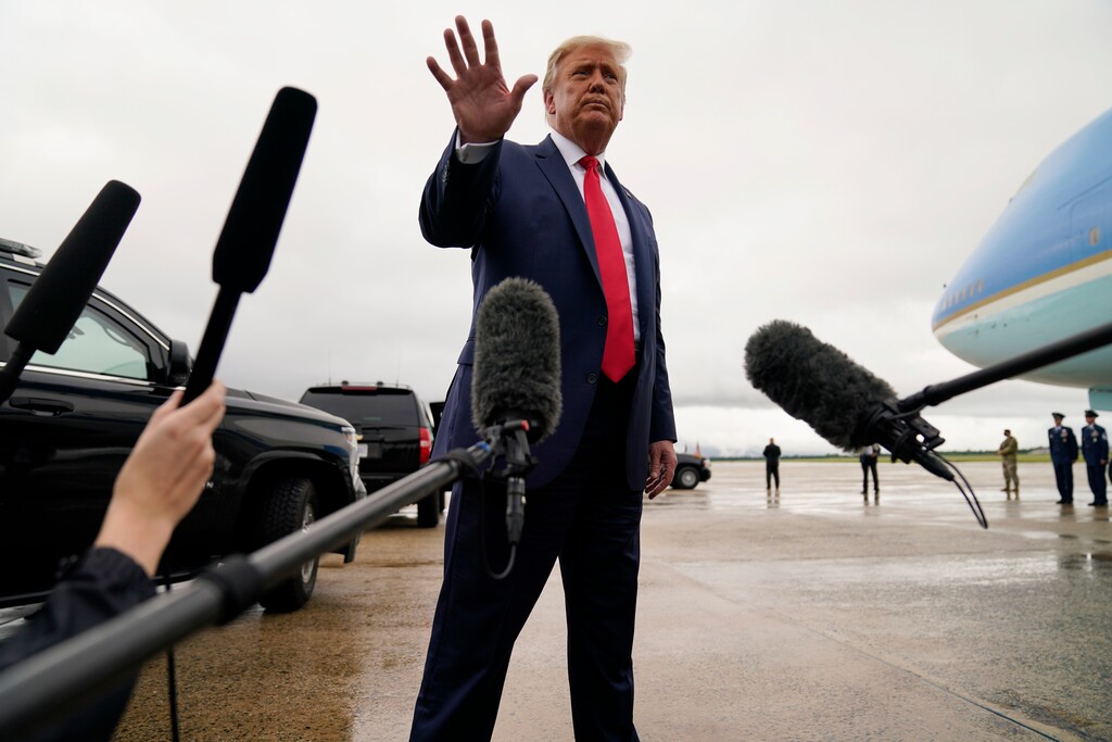 (Evan Vucci | AP file photo)  President Donald Trump walks away from the media to board Air Force One for a trip to a campaign rally in Freeland, Mich., Thursday, Sept. 10, 2020, in Andrews Air Force Base, Md.