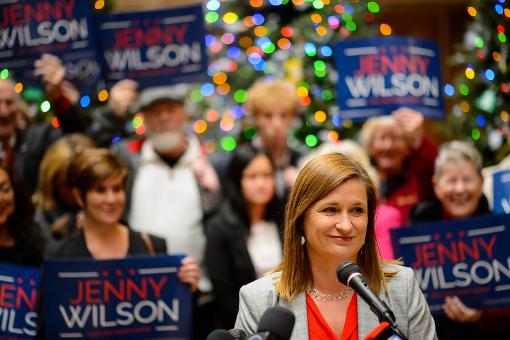 (Trent Nelson | The Salt Lake Tribune)  Jenny Wilson announces her bid for the soon-to-be-vacant Salt Lake County Mayor seat of Ben McAdams in Salt Lake City on Friday Nov. 30, 2018.