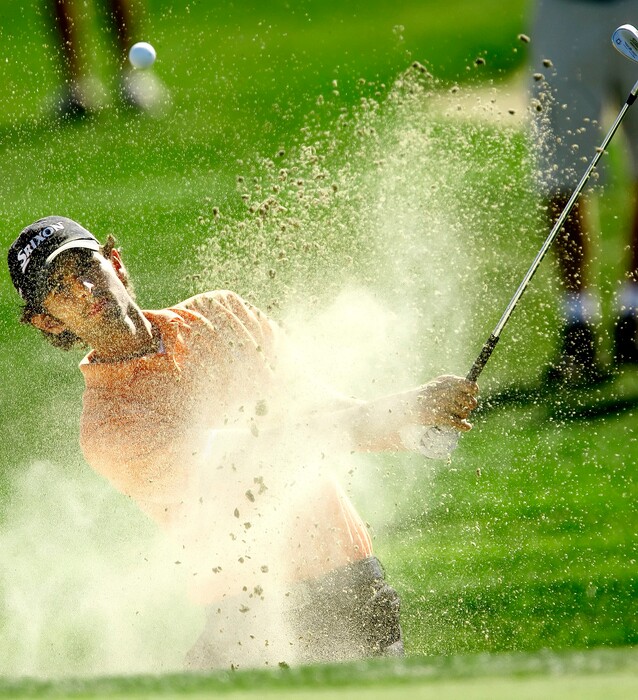 (Chris Detrick | Tribune file photo) Zach J. Johnson blasts out of a sand trap during the 2006 Utah Open held at Talons Cove Golf Course. Bountiful pro Pete Stone won the tournament.Zach Johnson placed 2nd.