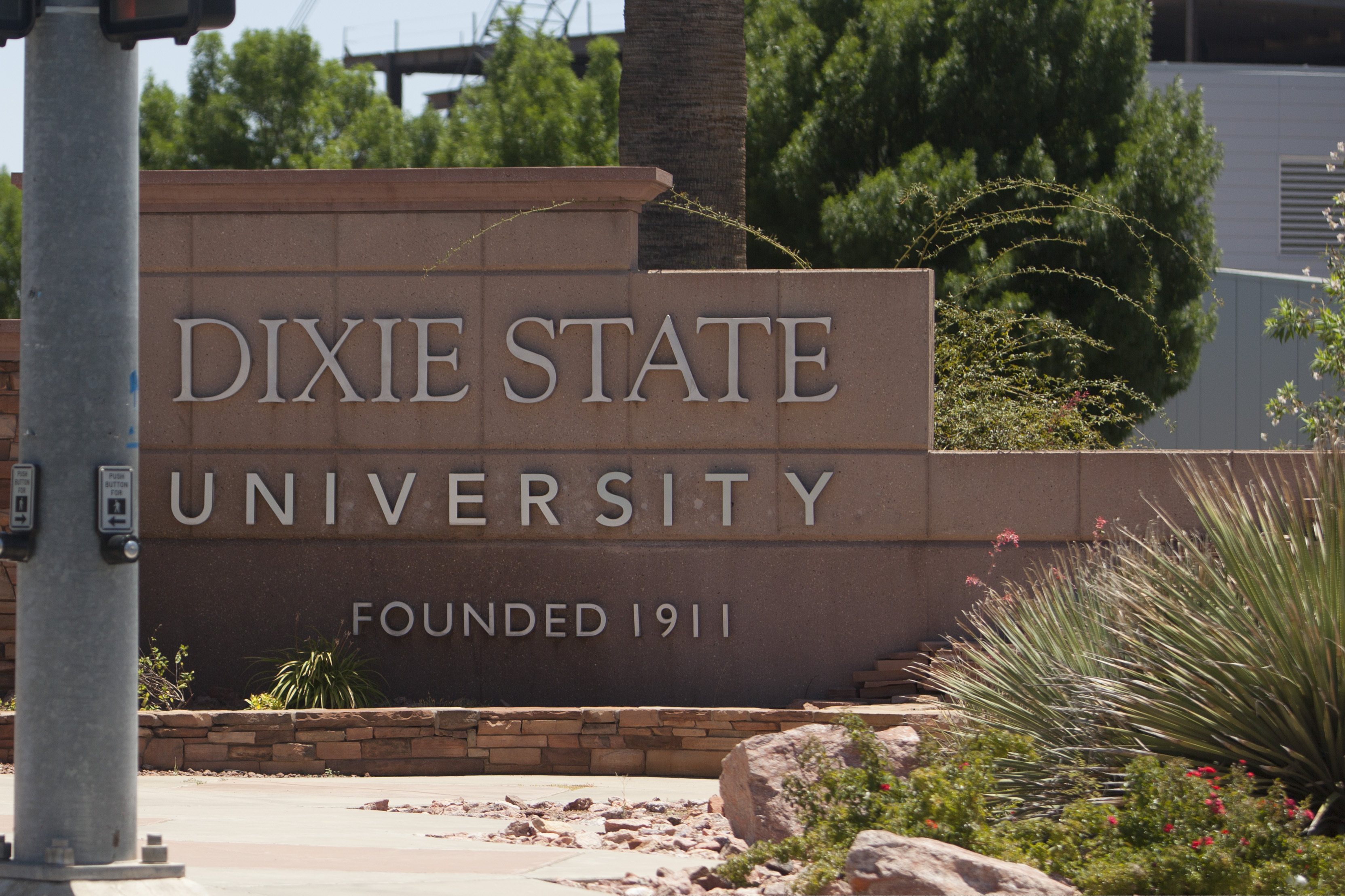 (Chris Caldwell | The Spectrum via AP) A sign stands at Dixie State University on Tuesday, June 30, 2020, in St. George, Utah. After years of resisting calls to change its name, the university is considering dropping the term Dixie as another example of the nation’s reexamination of symbols associated with the Confederacy and the enslavement of Black people.