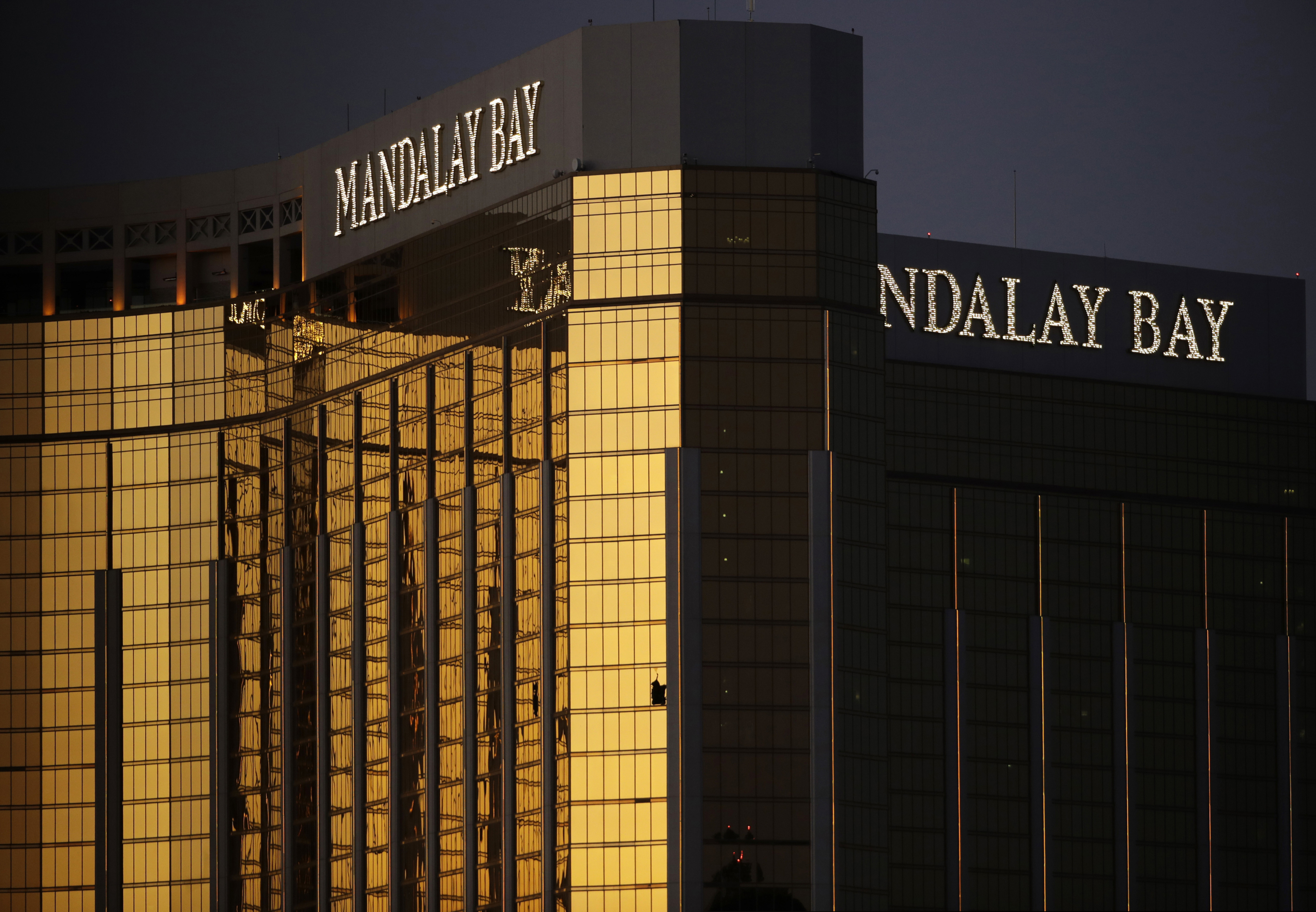 (John Locher | AP file photo) In this Oct. 3, 2017, file photo, windows are broken at the Mandalay Bay resort and casino in Las Vegas, the room from where Stephen Craig Paddock fired on a nearby music festival, killing 58 and injuring hundreds on Oct. 1. In documents made public Thursday, Dec. 27, 2018, police in Las Vegas have released transcripts of some officers' accounts about what they saw, heard and did trying to locate and stop a gunman who unleashed the deadliest mass shooting in the nation's modern history almost 15 months earlier.