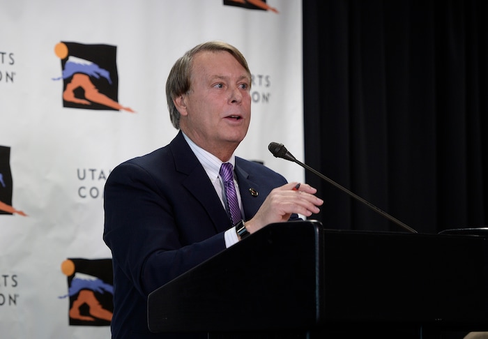 (Scott Sommerdorf | The Salt Lake Tribune)
President and CEO of Utah Sports Commission Jeff Robbins speaks as members of the newly-announced Olympic/Paralympic Exploratory Committee (OEC) met with members of the media to outline their reasons for exploring the possibility of hosting a future Olympic Winter Games, Thursday, October 19, 2017.