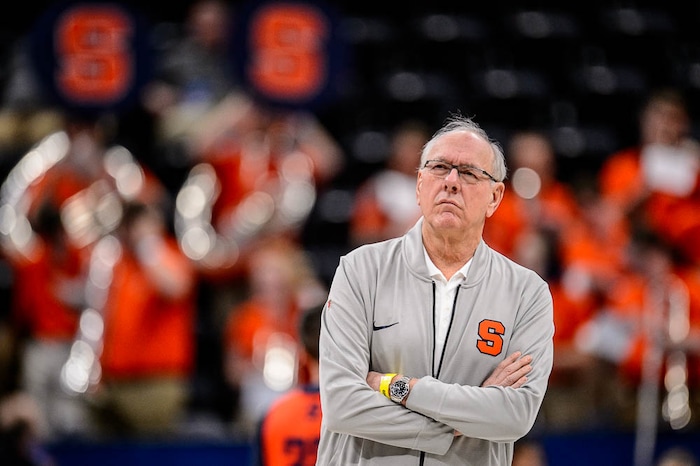 (Trent Nelson | The Salt Lake Tribune)  
Syracuse coach Jim Boeheim at a practice session for the 2019 NCAA Tournament in Salt Lake City on Wednesday March 20, 2019.