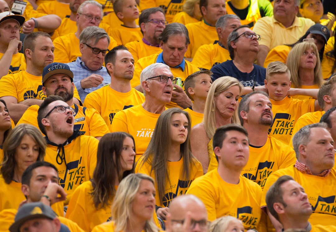 (Scott Sommerdorf | The Salt Lake Tribune)Former Utah Jazz head coach Jerry Sloan watches first quarter play as the Thunder led the Jazz 22-18 at the end of the 1st quarter during Game 6 of the first round playoff game, Friday, April 27, 2018.