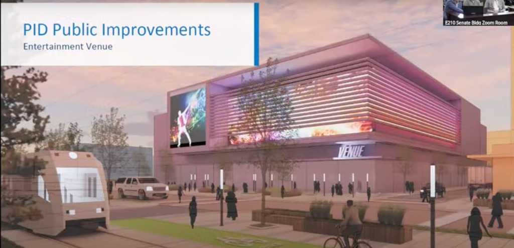 (The Point Partners) A presentation slide featuring a proposed 5,000-seat entertainment venue a The Point, Utah's redevelopment project at the former state prison site in Draper.