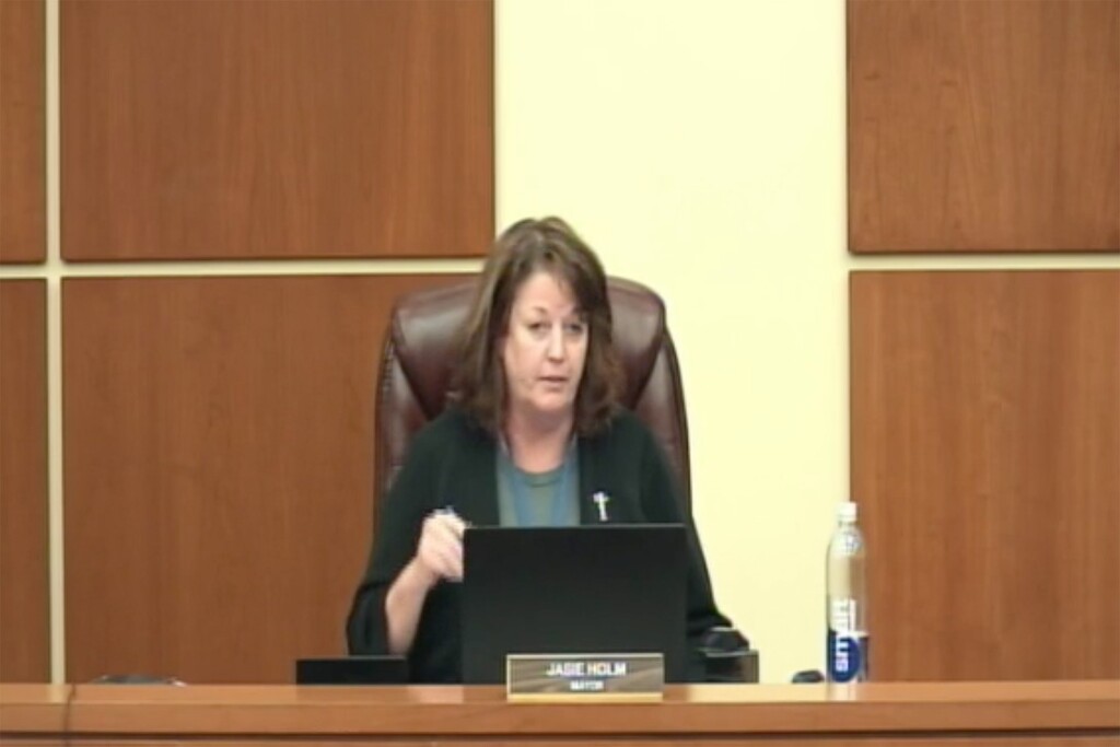 (City of West Wendover) West Wendover, Nev. Mayor Jasie Holm speaks at a city council meeting Tuesday, March 7, 2023, during debate to allow a Planned Parenthood clinic in the city.