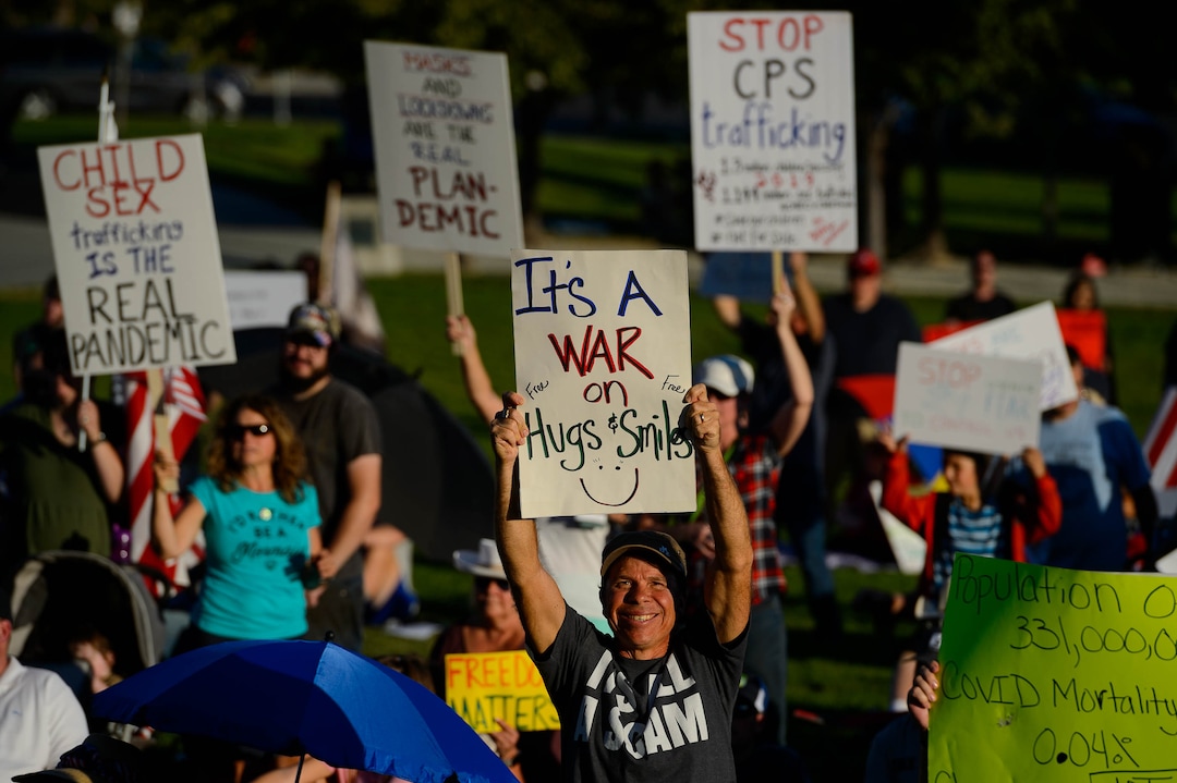 (Trent Nelson  |  The Salt Lake Tribune) A rally protesting government mask mandates at the State Capitol in Salt Lake City on Saturday, Sept. 5, 2020.