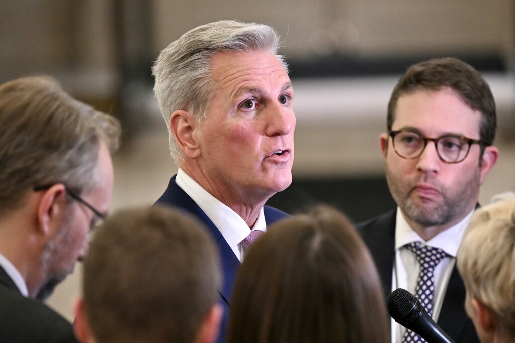 (Kenny Holston | The New York Times)

House Speaker Kevin McCarthy (R-Calif.) speaks with reporters at the Capitol, following his meeting with President Joe Biden, in Washington on Wednesday, Feb. 1, 2023.