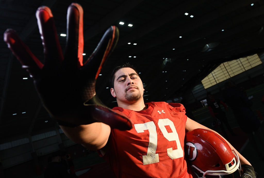 (Francisco Kjolseth  |  The Salt Lake Tribune)  Utah football player Jordan Agasiva is an All-Pac-12 offensive lineman who improved throughout his two-year Utah career. 
