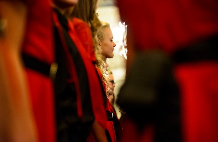 (Steve Griffin  |  The Salt Lake Tribune)  Members of the One Voice Children's Choir prepare for a concert at the Joseph Smith Memorial Building in Salt Lake City Friday December 8, 2017.