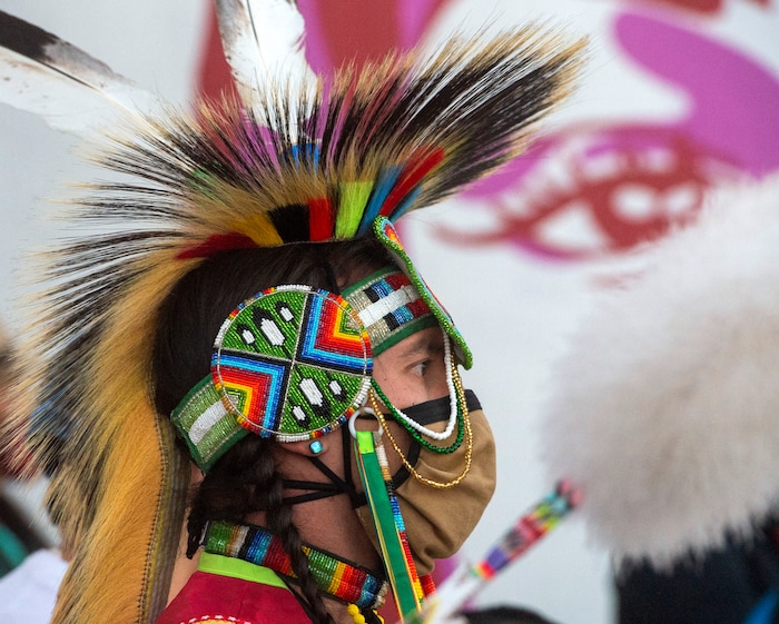 (Rick Egan  |  The Salt Lake Tribune)    Chase Hobson waits for his turn to dance at the Indigenous Peoples Day celebration, on Monday, Oct. 12, 2020.


Chase Hobson