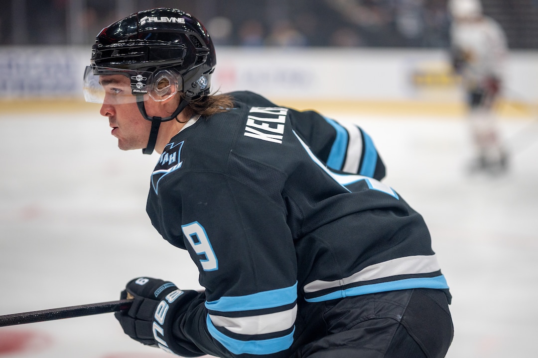 (Trent Nelson  |  The Salt Lake Tribune) Utah Mammoth right wing Clayton Keller (9) as the Utah Mammoth host the Chicago Blackhawks, NHL hockey in Salt Lake City on Thursday, Oct. 1, 2026.