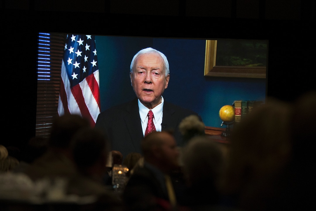 Scott Sommerdorf | The Salt Lake TribuneSenator Orrin Hatch, R-Utah, spoke to the 2018 Utah County Republican Party Lincoln Day Dinner via a recorded message prior to former Republican presidential candidate Mitt Romney delivering his keynote address.
