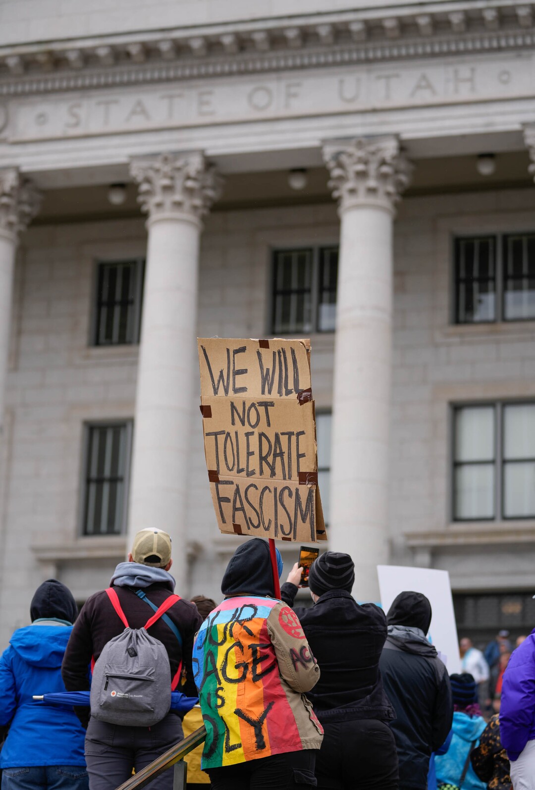 (Francisco Kjolseth  | The Salt Lake Tribune) Hundreds of people show up at the Utah State Capitol on Mar. 29, 2025 to fly the largest transgender pride flag in Utah. The unveiling of the flag is part of celebrations for Transgender Day of Visibility, hosted by local nonprofits Utah Pride Center and The Glitter Foundation.
