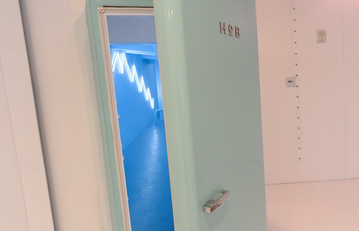 (Francisco Kjolseth  | The Salt Lake Tribune)  Hall of Breakfast, a quirky new art exhibit that celebrates the first meal of the day has opened at The Gateway. Visitors enter the colorful environment through a refrigerator door.