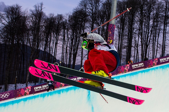(Chris Detrick  |  The Salt Lake Tribune)  Brita Sigourney competes in the Ladies' Ski Halfpipe at Rosa Khutor Extreme Park during the 2014 Sochi Olympics Thursday February 20, 2014. Sigourney finished in sixth place with a score of 76.00.