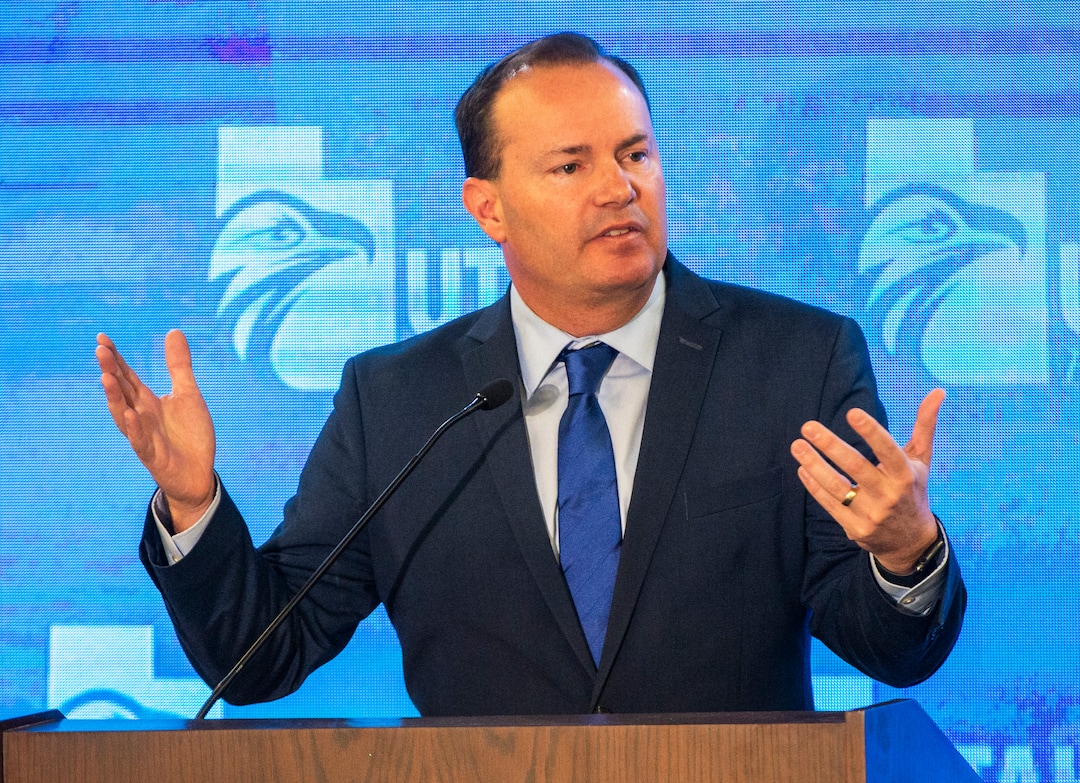 (Rick Egan  |  The Salt Lake Tribune)     Sen. Mike Lee speaks at the Utah Eagle Forum Convention, in Sandy, Saturday, Jan. 11, 2020.
