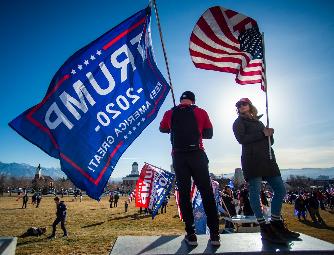 (Rick Egan | The Salt Lake Tribune)  Trump protesters gather for a rally at the Utah State Capitol on Wednesday, Jan. 6, 2021.