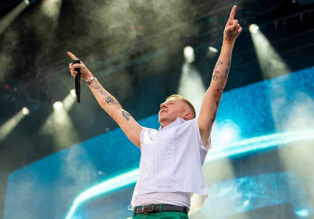 (Rick Egan | The Salt Lake Tribune)  Macklemore performs at Rice-Eccles Stadium, on Friday, Aug. 5, 2022.