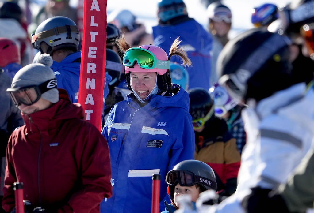 (Francisco Kjolseth | The Salt Lake Tribune) Ski and snowboard instructor Emily Sammons takes up a group of youngsters at Park City Mountain Resort as clear skies and some recent fresh snow draws the crowds on Saturday, Dec. 18, 2021. PCMR owner Vail Resorts is offering affordable housing to an additional 441 employees for the 2022-23 season and beyond, as well as wage increases and additional human resources support.
