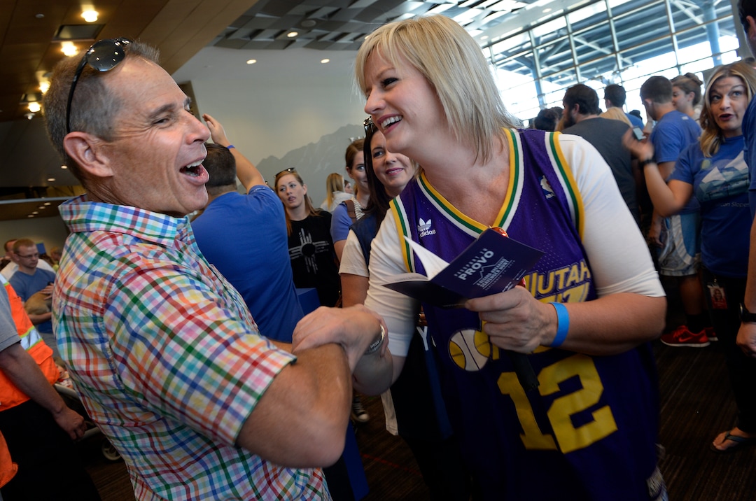 (Scott Sommerdorf   |  Tribune file photo)  Provo Mayor John Curtis talked with participants as they registered at the Utah Valley Convention Center. Provo is attempting to set a world record for the largest scavenger hunt. It began at Utah Valley Convention Center at 1 p.m., and ends at 6 p.m, Saturday, September 13, 2014. Later, after the race began, participants would get extra points if they got a photo with Mayor Curtis.