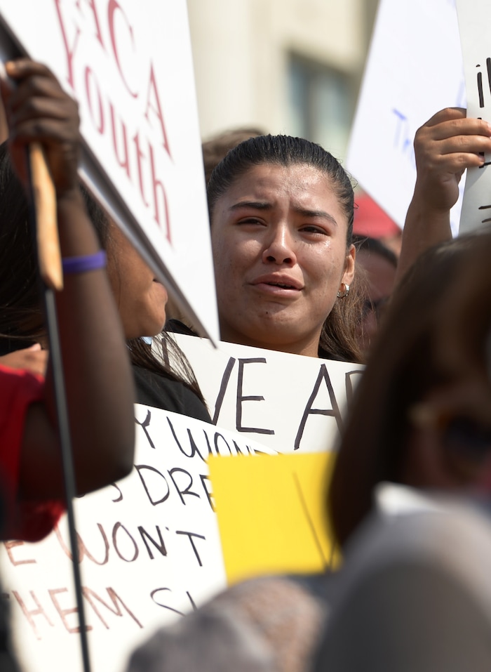 (Leah Hogsten  |  The Salt Lake Tribune) Hundreds of “We are Dreamers,” a Utah pro-Deferred Action for Childhood Arrival (DACA) group, marched in solidarity from the Utah Federal Building to the State Capitol with undocumented immigrants who will be affected by the end of DACA. 