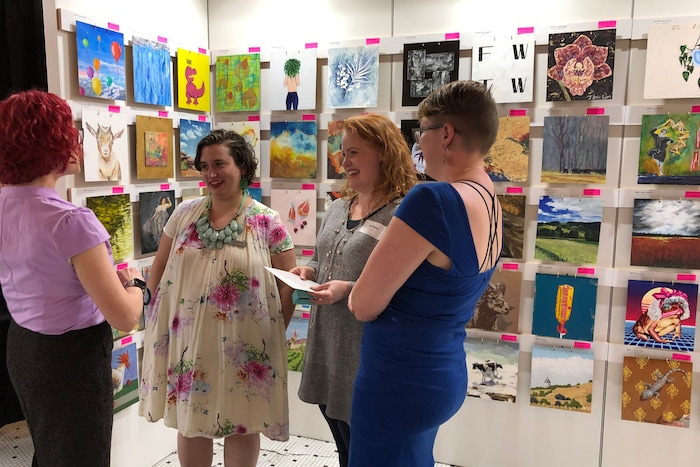 (photo courtesy Kerry Carlson) Shari Lyon, Art Access Executive Director Shandra Benito, Beki Tobiasson, and Misty Penman attend 2019's Art Access auction.
