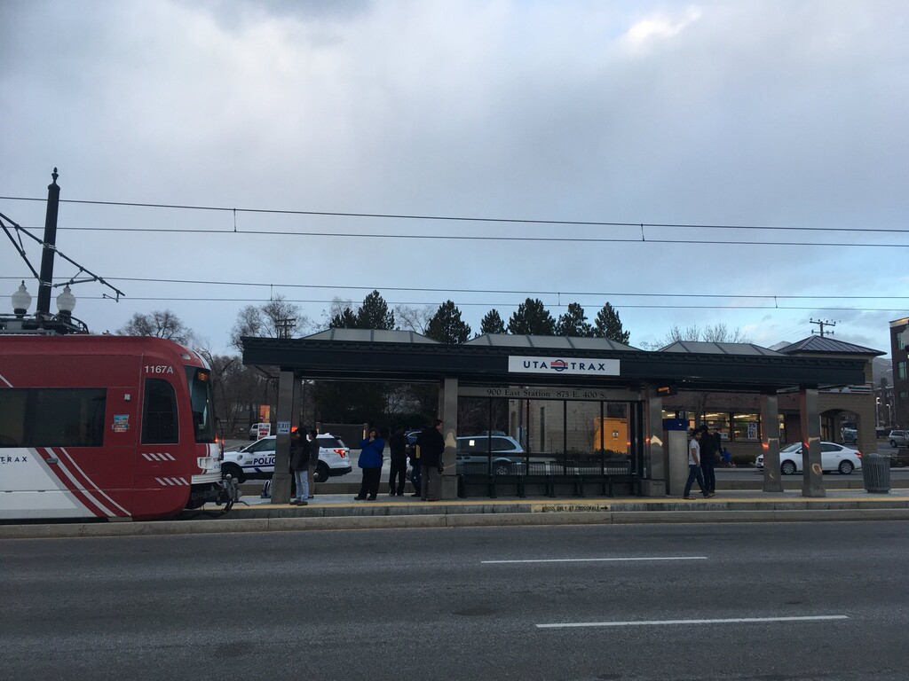 (Tiffany Caldwell | The Salt Lake Tribune) A TRAX train struck and killed a woman Friday afternoon near 900 East on 400 South.