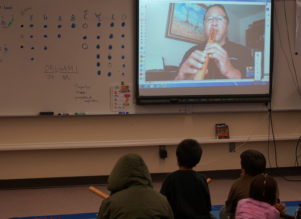 (Zak Podmore | The Salt Lake Tribune) Students at Bluff Elementary School attend a Native flute lesson with Vince Redhouse in October 2019.