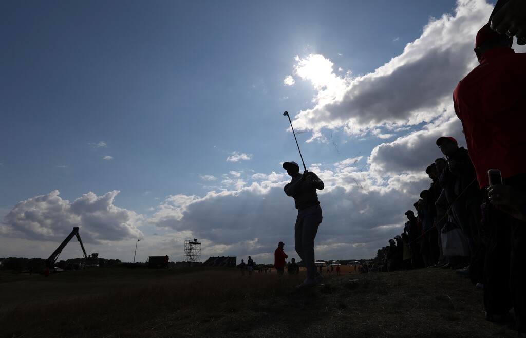 Tiger Woods of the US plays out of the rough on the 14th hole during a practice round ahead of the British Open Golf Championship in Carnoustie, Scotland, Wednesday July 18, 2018. (AP Photo/Jon Super)