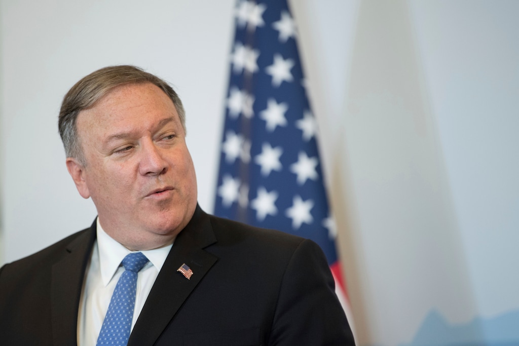 (Samuel Golay | Keystone | AP Photo) U.S. Secretary of State Mike Pompeo attends a press conference with Swiss foreign minister Ignazio Cassis at the CastelGrande as part of Pompeo's visit in Bellinzona, Switzerland, Sunday, 2 June 2019.