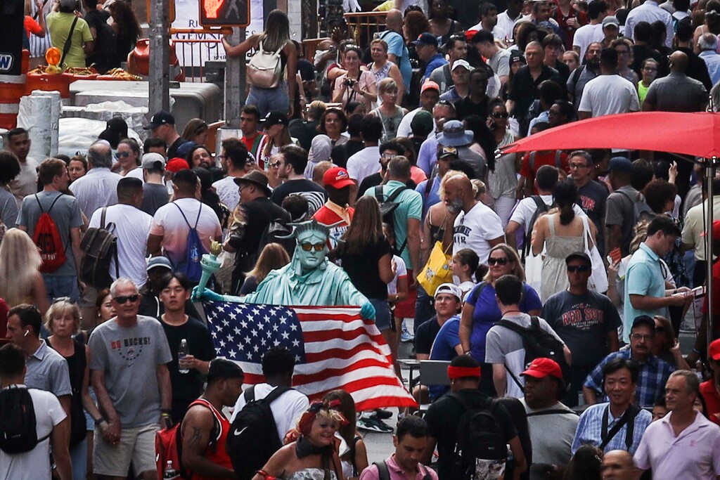 (Bebeto Matthews | AP) New York's Times Square is crowded on Aug. 22, 2019. With just a few months left before America starts taking its biggest-ever self-portrait, the U.S. Census Bureau is grappling with a host of concerns about the headcount, including how to ensure that it is secure and accurate and the challenge of getting most people to answer questions online.