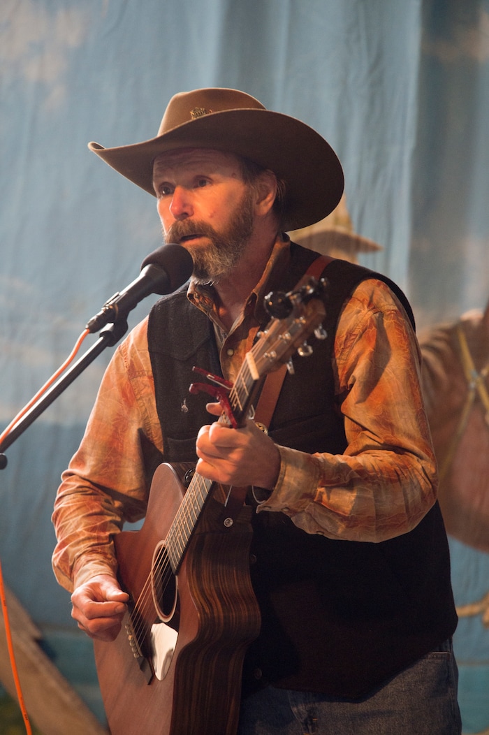 (Rick Egan  |  The Salt Lake Tribune) Glenn Brandt performs at the 13th Annual Cowboy Legends, Music & Poetry Festival at the Historic Fielding Garr Ranch on Antelope Island, Sunday, May 27, 2018. The Festival continues through Monday.
