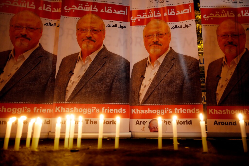 (Lefteris Pitarakis | AP Photo) In this Oct. 25, 2018, file photo, candles, lit by activists, protesting the killing of Saudi journalist Jamal Khashoggi, are placed outside Saudi Arabia's consulate, in Istanbul, during a candlelight vigil. President Donald Trump is facing mounting pressure to sternly rebuke Saudi Arabia over the death of Khashoggi. So far, Trump is resisting calls to harshly reprimand the close U.S. ally.