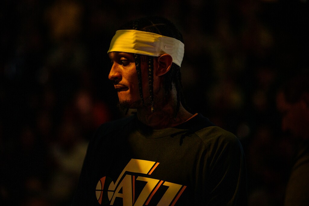 (Trent Nelson  |  The Salt Lake Tribune) Utah Jazz guard Jordan Clarkson (00) as the Utah Jazz host the Memphis Grizzlies, NBA basketball in Salt Lake City on Tuesday, April 5, 2022.