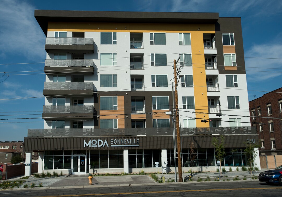 (Rick Egan  |  The Salt Lake Tribune)   The Moda Bonneville, apartments, 252 S. 500 East, Salt Lake City, Friday, September 8, 2017.
