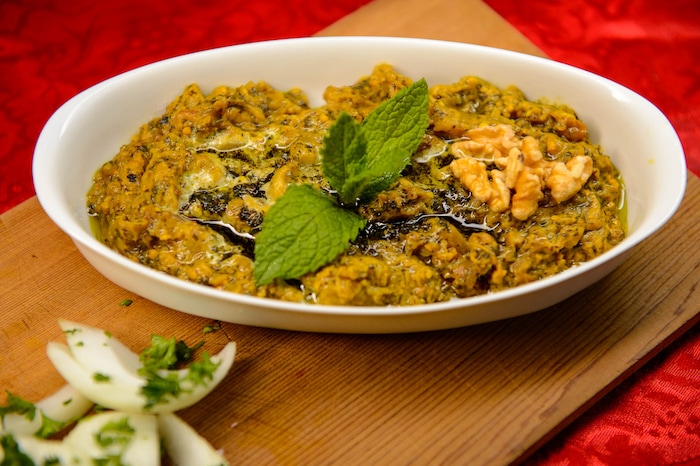 (Trent Nelson  |  The Salt Lake Tribune)Boorani Bademjan (eggplant mixed with yogurt and garlic) at Sumac Cafe, a new Persian Restaurant in Cottonwood Heights on Friday May 31, 2019.