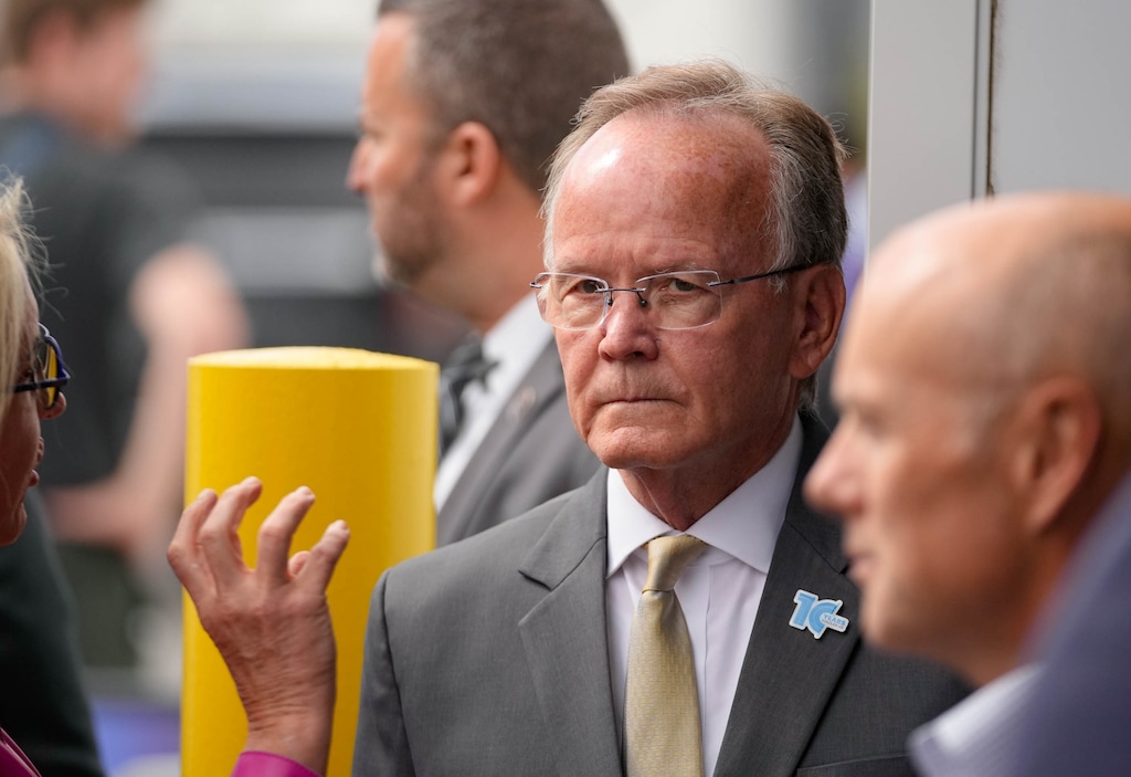 (Francisco Kjolseth | The Salt Lake Tribune) Senate President Stuart Adams, R-Layton, joins the celebration of Stadler completing an expansion of its west-side manufacturing plant in Salt Lake City on Wednesday, July 1, 2026.