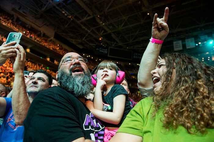 (Leah Hogsten  |  The Salt Lake Tribune)  The Foo Fighters rock the crowd at Vivint Smart Home Arena to debut their latest studio album, "Concrete and Gold" in Salt Lake City, December 12, 2017.